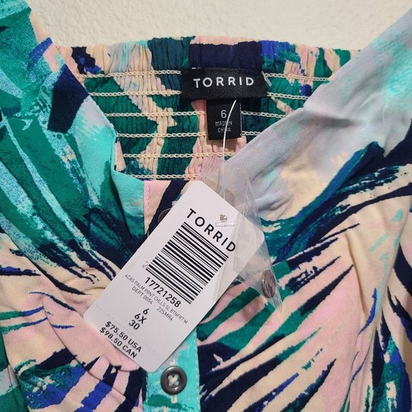 Torrid Tropical Print Challis Button Front Midi Dress Plus Size 6X Pink Green - Picture 6 of 8